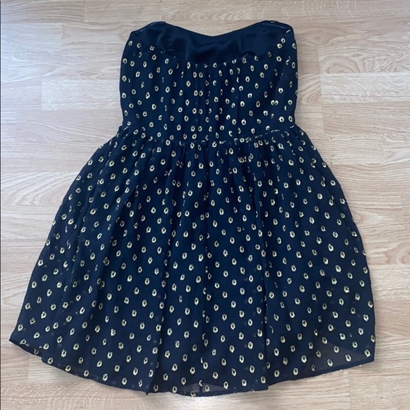 Greylin Black & Gold Pattern Strapless Silk Dress - Picture 5 of 5